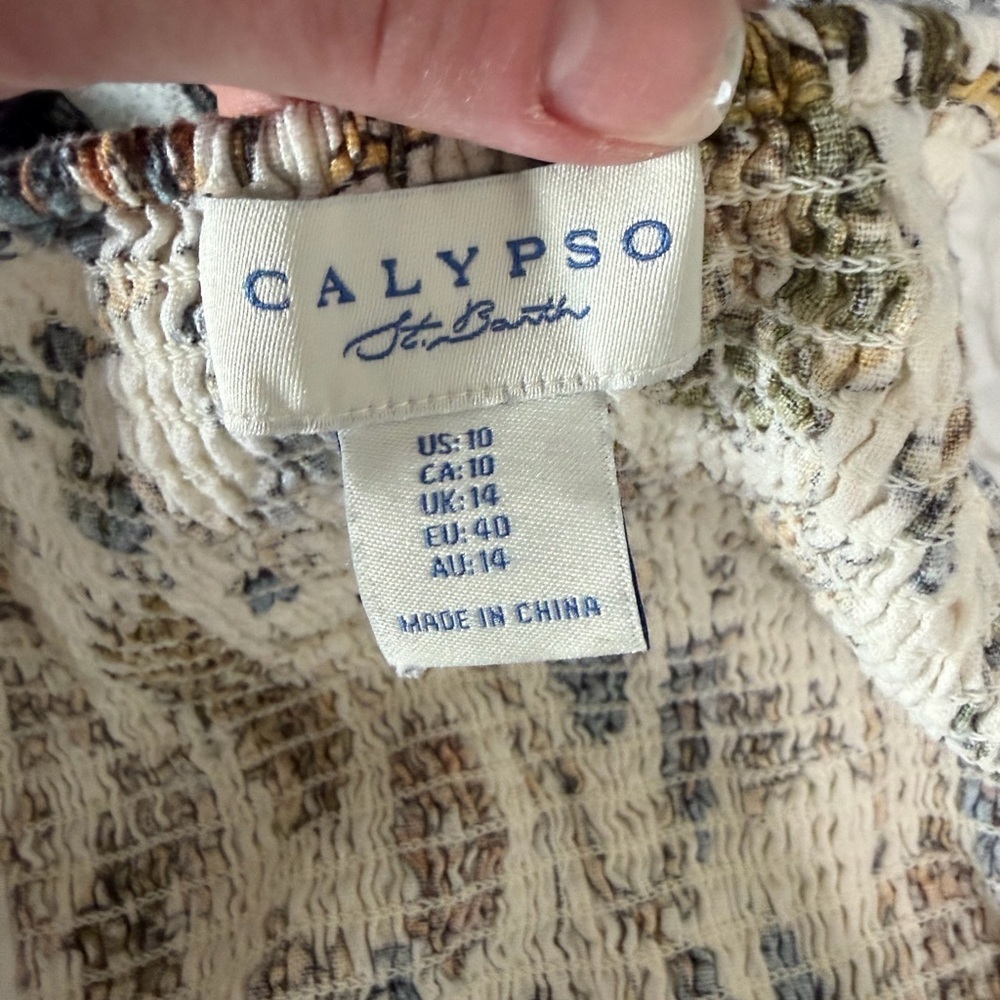 Calypso St. Barth linen blend tropical floral resort romper size 10 - Picture 5 of 6